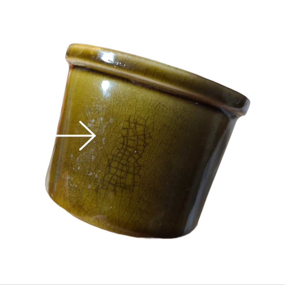 VINTAGE JAXTON JAPANESE POTTERY CRACKLED GLAZED OLIVE GREEN SIGNED - Picture 3 of 8